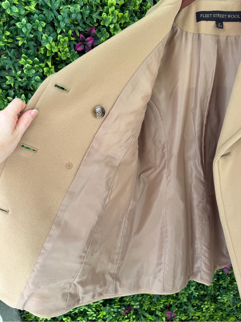 Fleet Street Wool Camel Tan 100% Wool Double Breasted Peacoat Jacket Size 6P - Picture 7 of 10